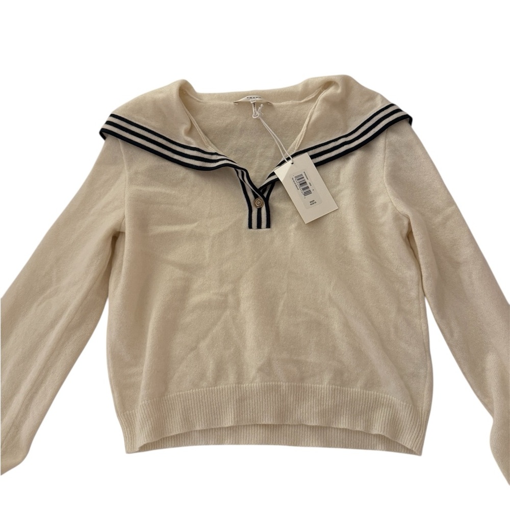 Frame Denim Cream Sweater with Navy Stripes